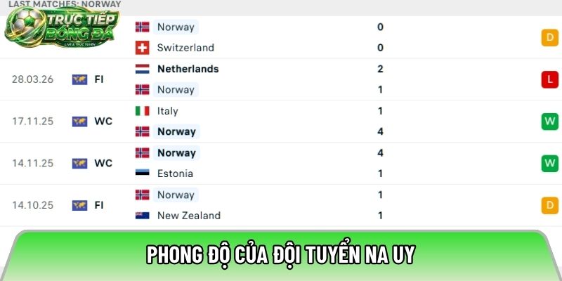 Phong độ của đội tuyển Na Uy