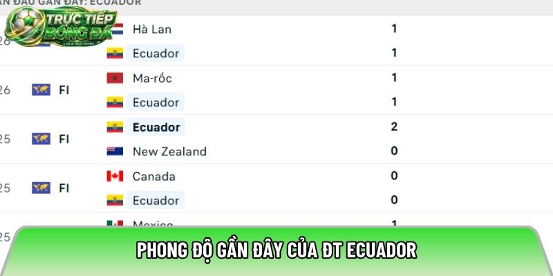 Phong độ gần đây của ĐT Ecuador