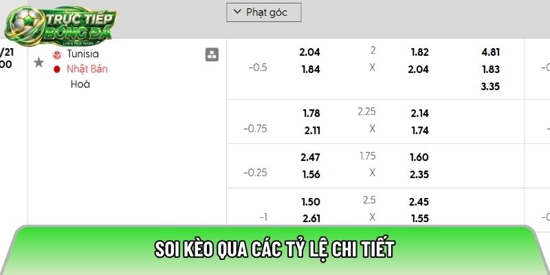 Soi kèo qua các tỷ lệ chi tiết