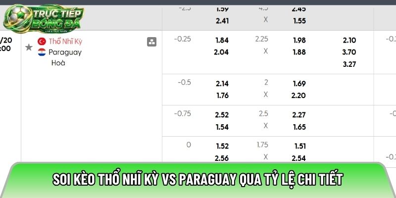 Soi kèo Thổ Nhĩ Kỳ vs Paraguay qua tỷ lệ chi tiết